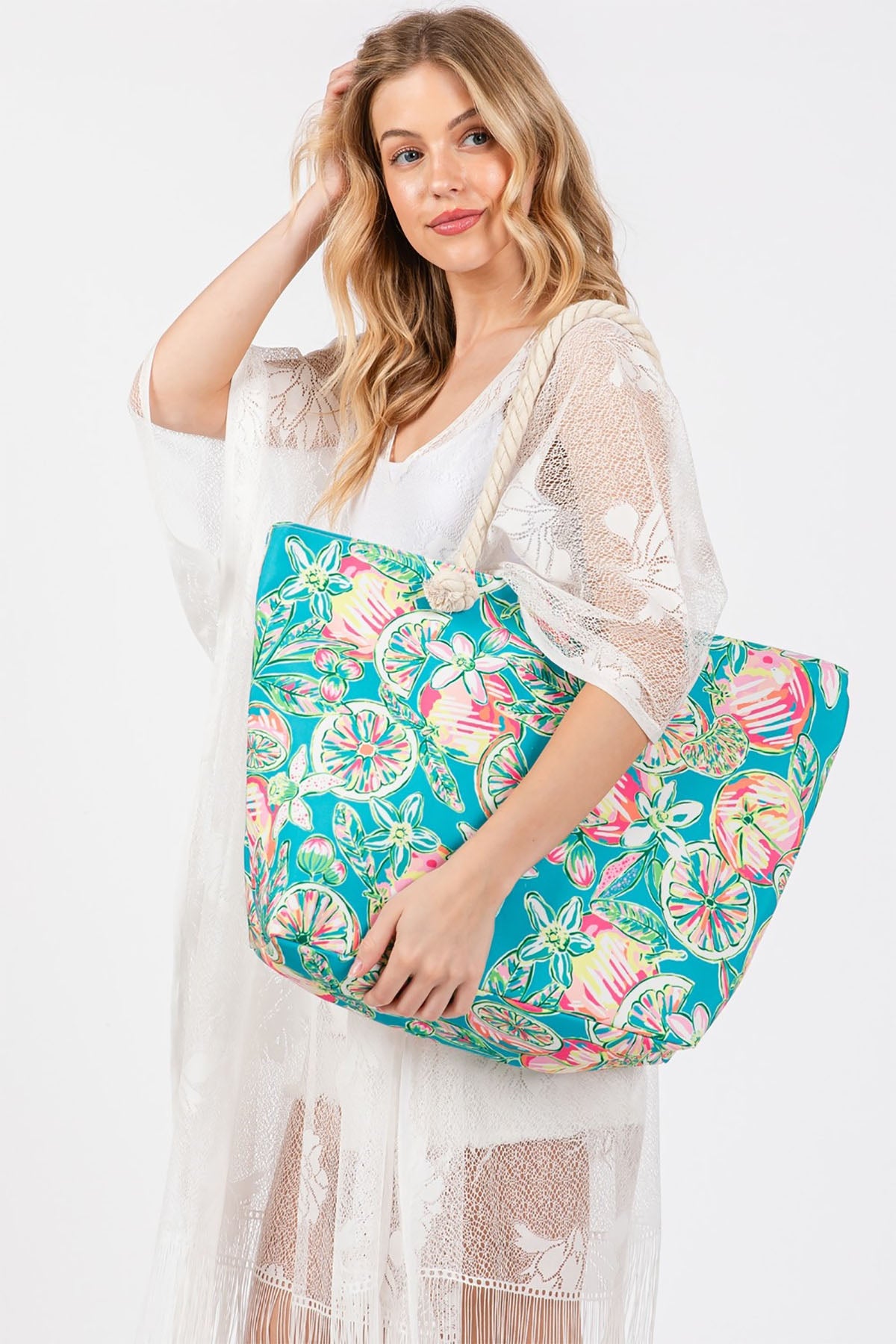 HAND DRAWN PRINT TOTE BEACH BAG