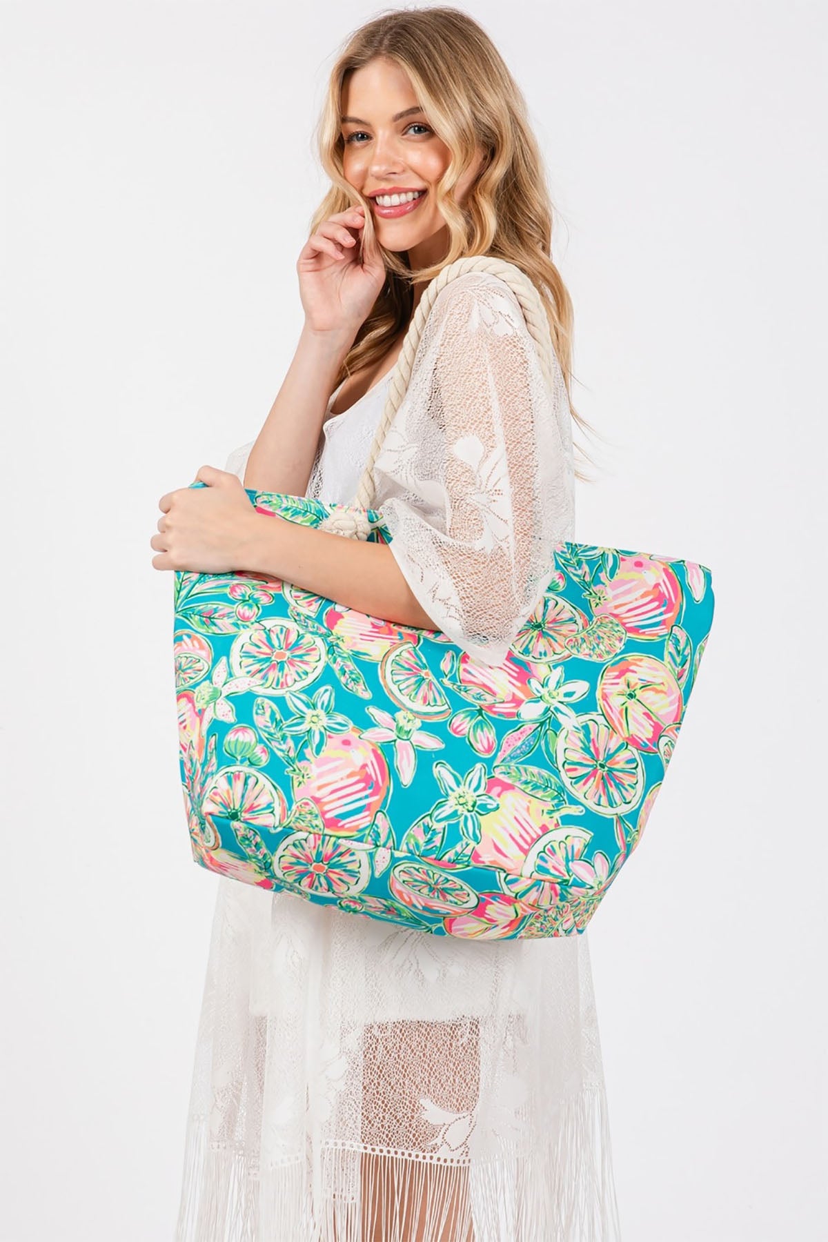 HAND DRAWN PRINT TOTE BEACH BAG