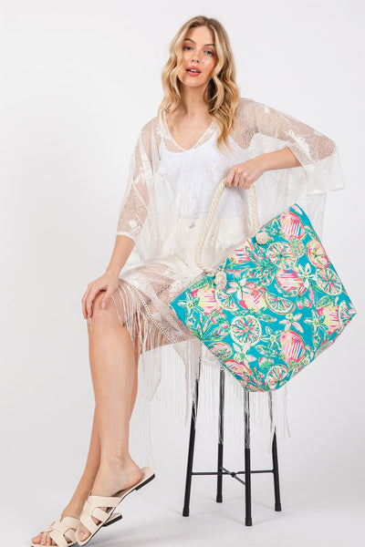 HAND DRAWN PRINT TOTE BEACH BAG