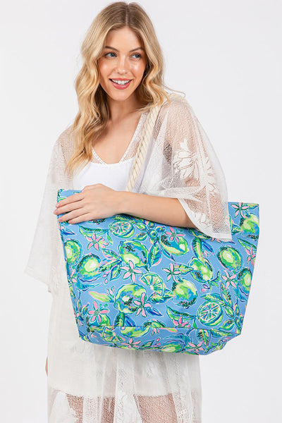 HAND DRAWN PRINT TOTE BEACH BAG