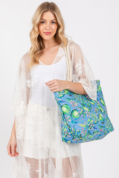 HAND DRAWN PRINT TOTE BEACH BAG