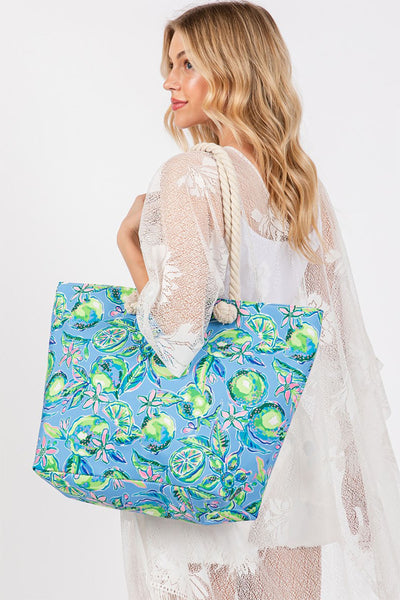 HAND DRAWN PRINT TOTE BEACH BAG