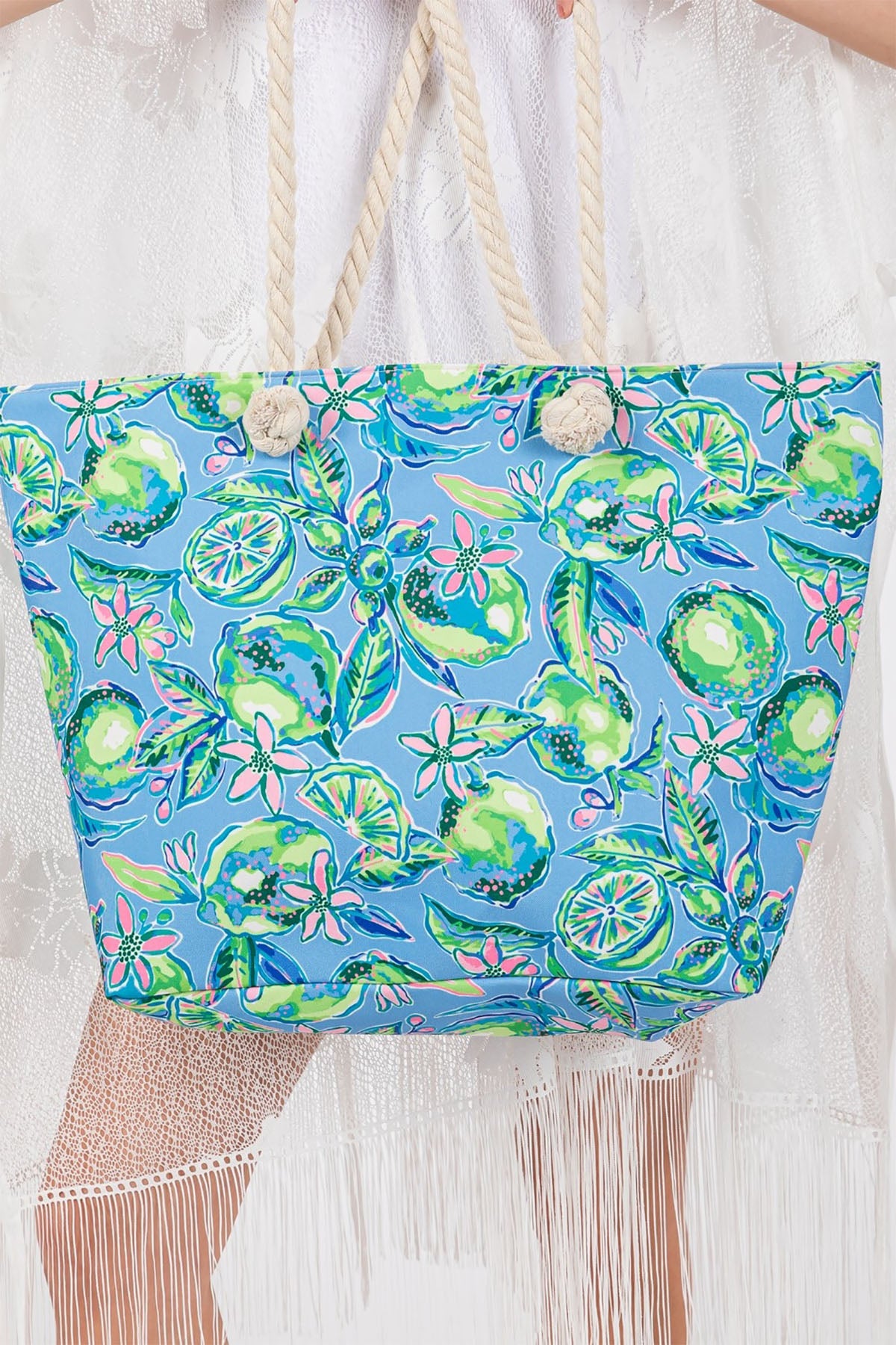 HAND DRAWN PRINT TOTE BEACH BAG