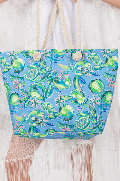 HAND DRAWN PRINT TOTE BEACH BAG