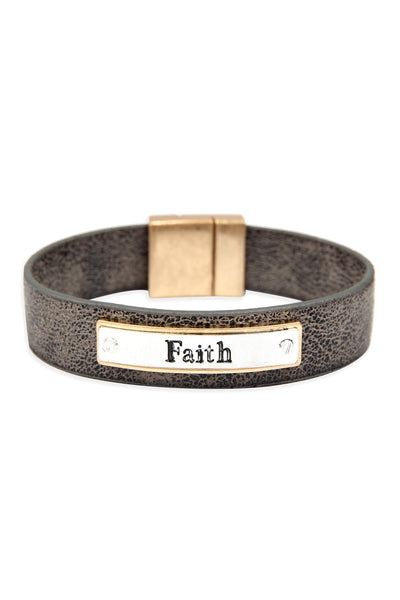 FAITH FAUX LEATHER MESSAGE BRACELET