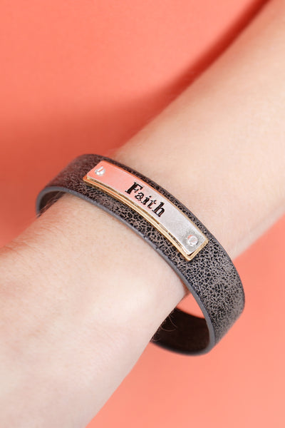 FAITH FAUX LEATHER MESSAGE BRACELET