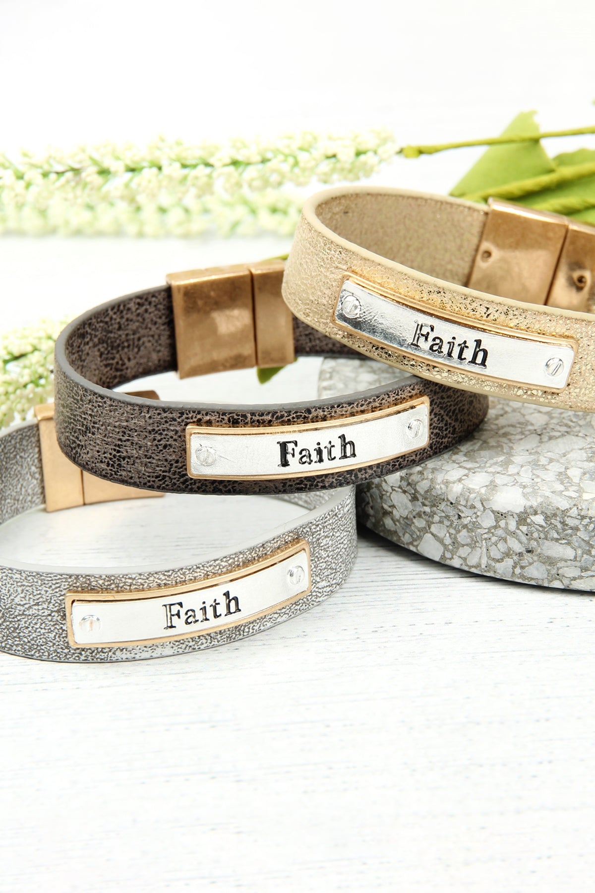 FAITH FAUX LEATHER MESSAGE BRACELET