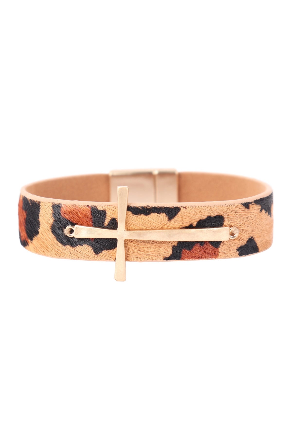 GENUINE LEATHER PRINT CROSS BRACELET