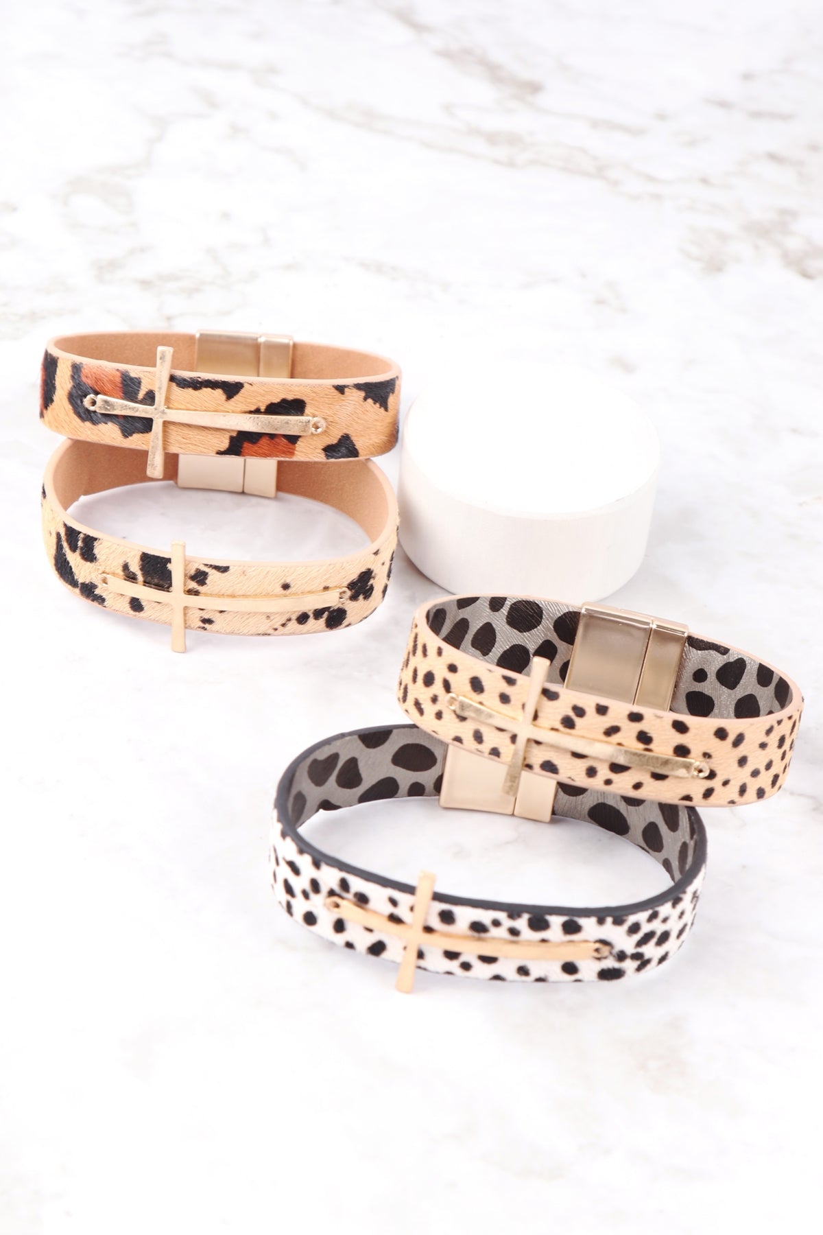 GENUINE LEATHER PRINT CROSS BRACELET