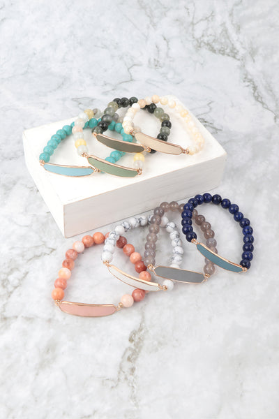 NATURAL STONE WITH LEATHER ACCENT BRACELET (NOW $3.75 ONLY!)