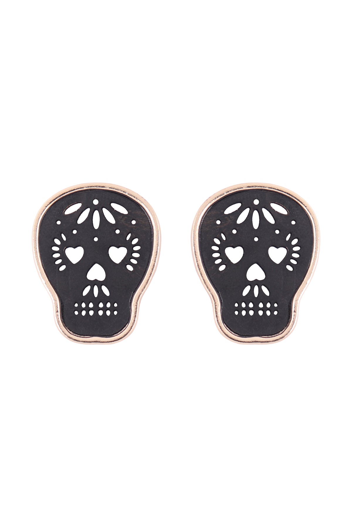 TWO TONE SUGAR SKULL FILIGREE POST EARRINGS