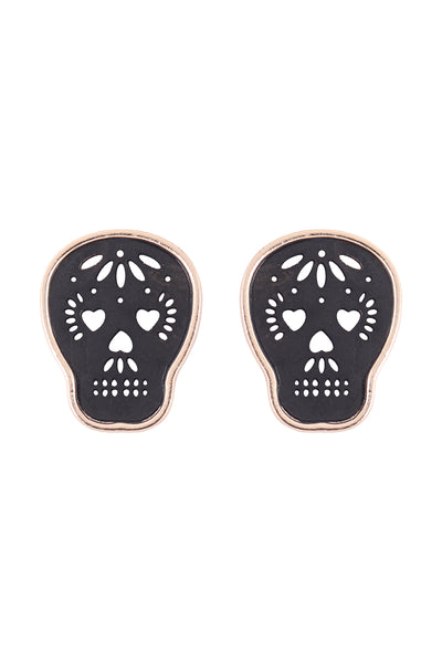 TWO TONE SUGAR SKULL FILIGREE POST EARRINGS