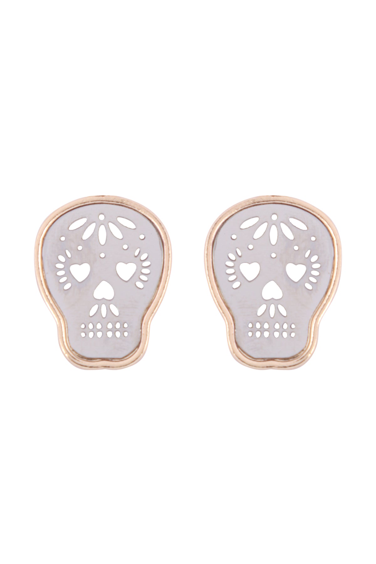 TWO TONE SUGAR SKULL FILIGREE POST EARRINGS