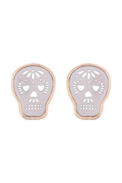 TWO TONE SUGAR SKULL FILIGREE POST EARRINGS