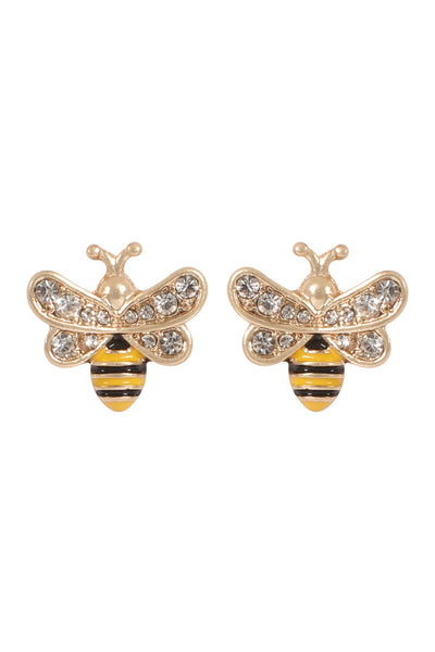 BEE SHAPE WITH RHINESTONE STUD EARRINGS