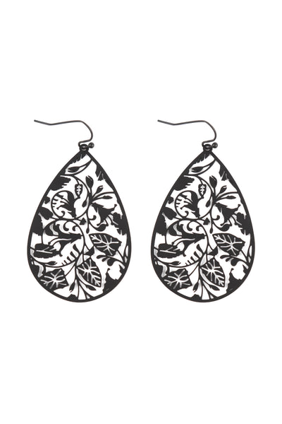 FILIGREE FLOWER PATTERN FISH HOOK EARRINGS