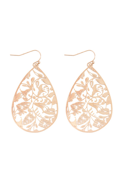 FILIGREE FLOWER PATTERN FISH HOOK EARRINGS