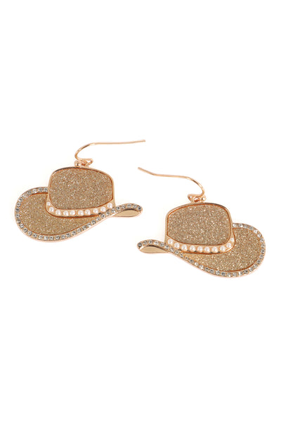 COWBOY HAT SANDSTICKER PAVE PEARL HOOK EARRINGS