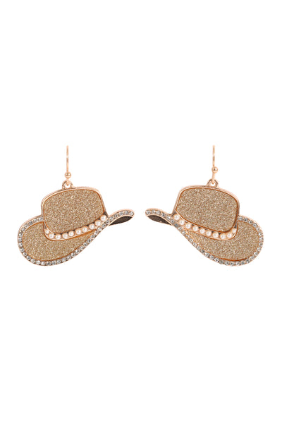 COWBOY HAT SANDSTICKER PAVE PEARL HOOK EARRINGS