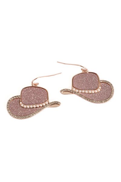 COWBOY HAT SANDSTICKER PAVE PEARL HOOK EARRINGS