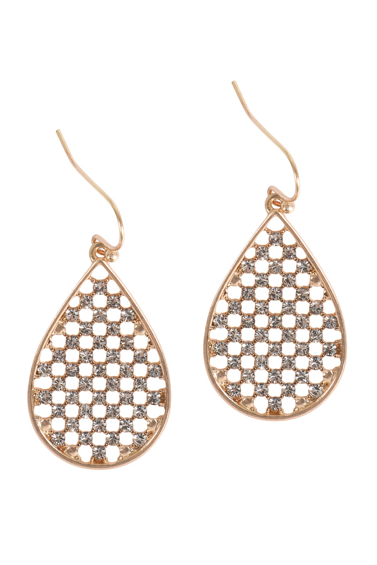 TEARDROP SHAPE PAVE RHINESTONE HOOK EARRINGS