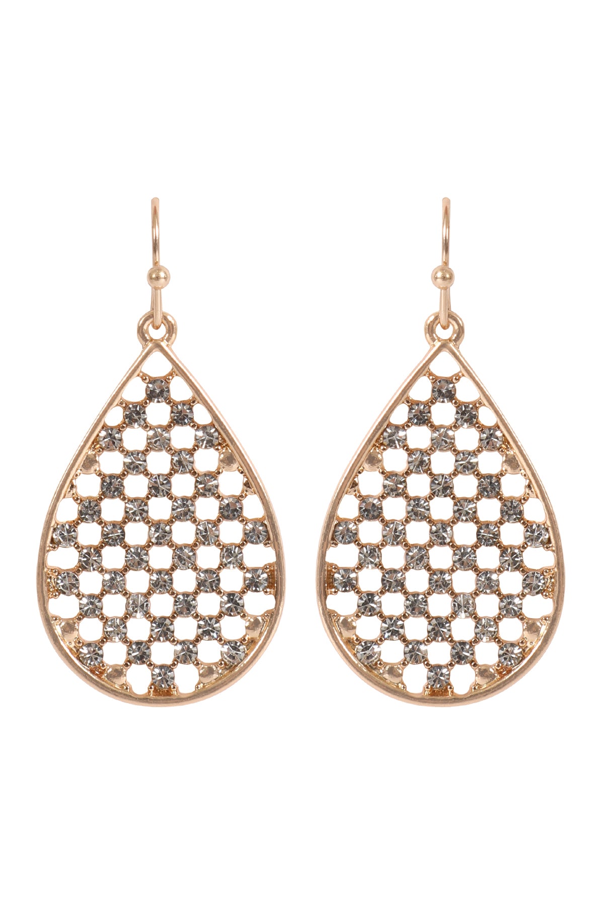 TEARDROP SHAPE PAVE RHINESTONE HOOK EARRINGS