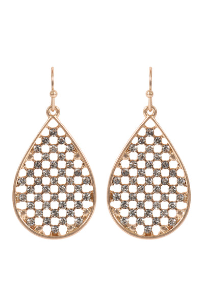 TEARDROP SHAPE PAVE RHINESTONE HOOK EARRINGS