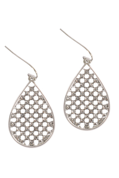 TEARDROP SHAPE PAVE RHINESTONE HOOK EARRINGS