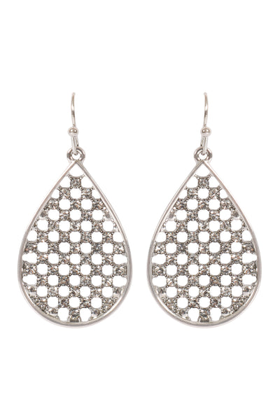 TEARDROP SHAPE PAVE RHINESTONE HOOK EARRINGS