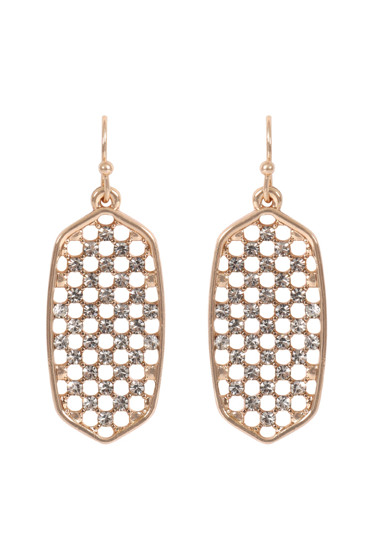 HEXAGON SHAPE PAVE RHINESTONE DANGLE EARRINGS