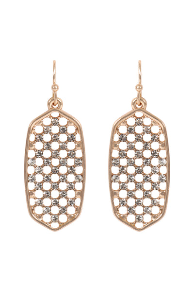 HEXAGON SHAPE PAVE RHINESTONE DANGLE EARRINGS