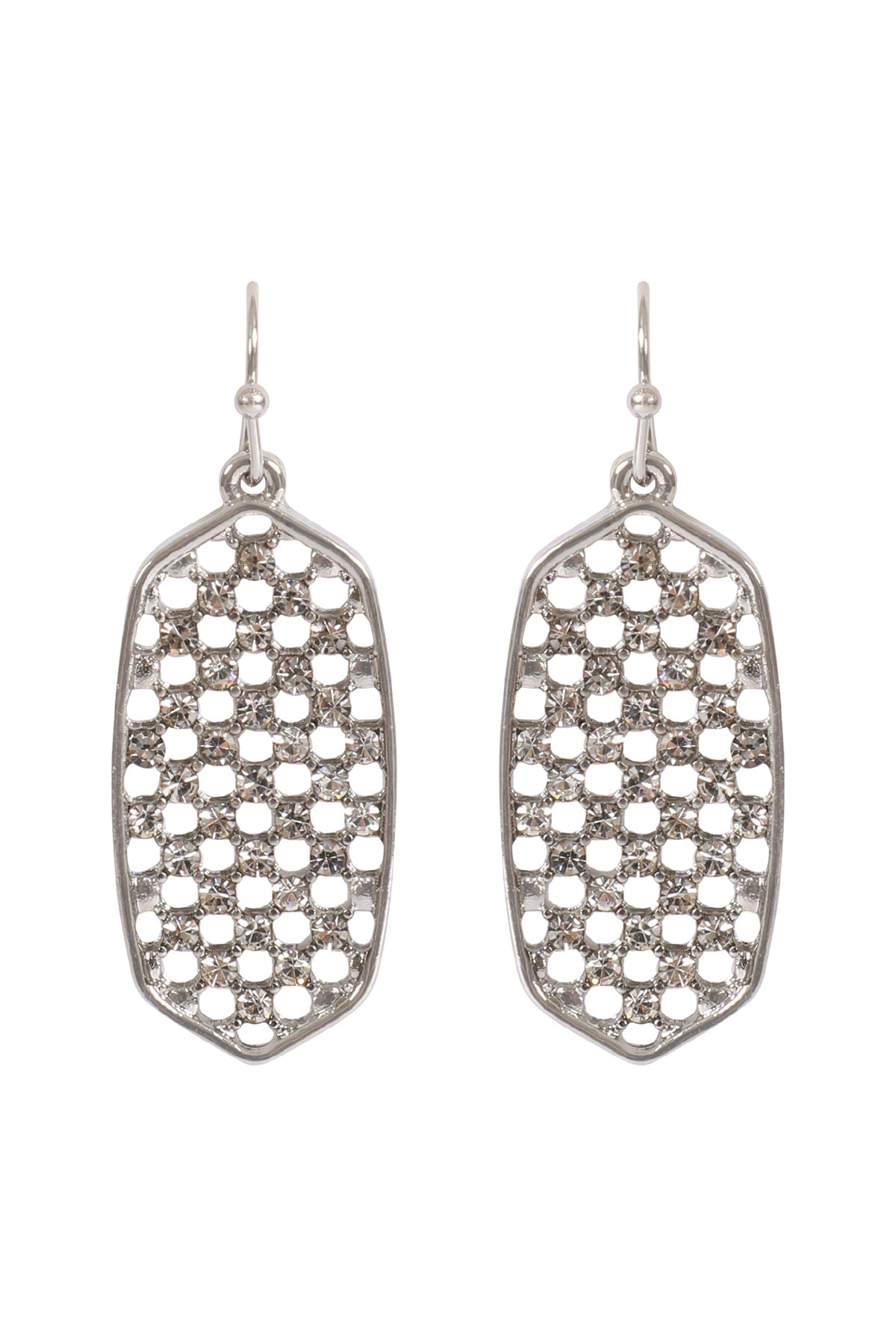 HEXAGON SHAPE PAVE RHINESTONE DANGLE EARRINGS