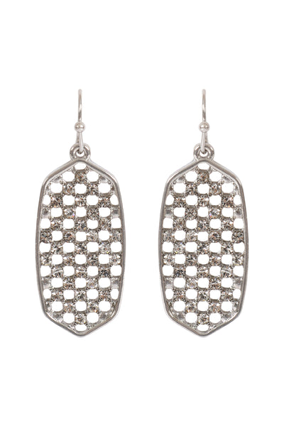 HEXAGON SHAPE PAVE RHINESTONE DANGLE EARRINGS