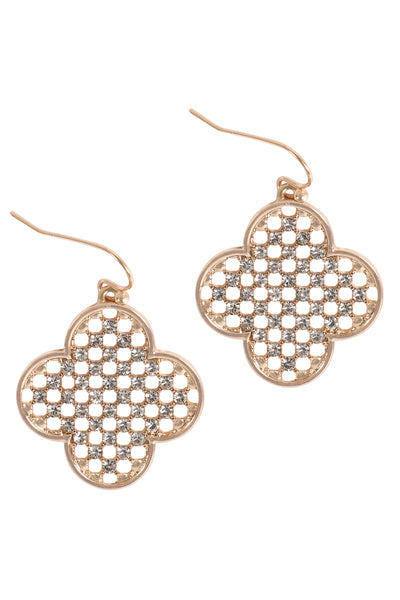 CLOVER SHAPE PAVE RHINESTONE HOOK EARRINGS