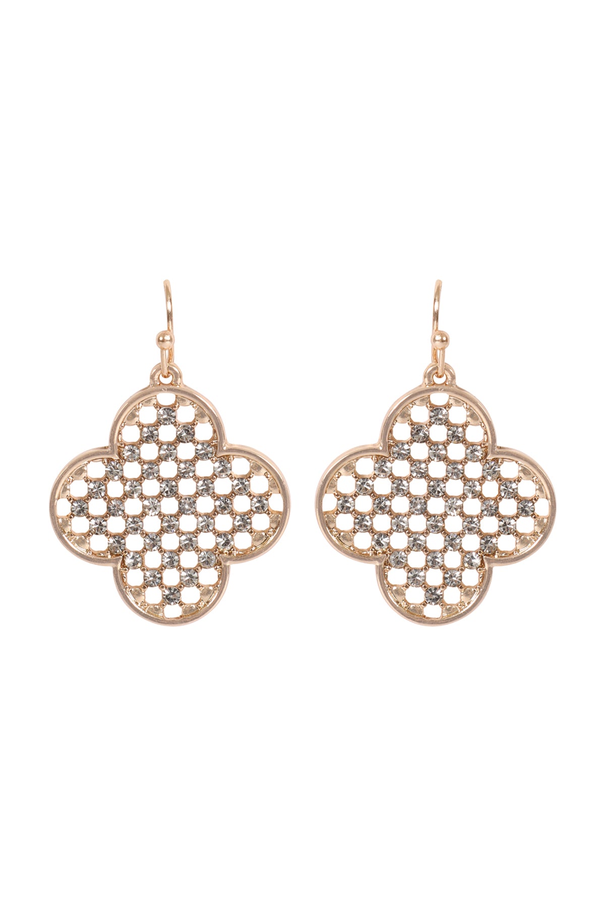 CLOVER SHAPE PAVE RHINESTONE HOOK EARRINGS