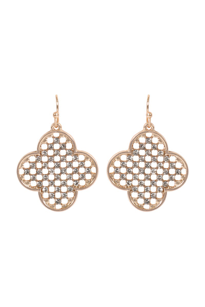 CLOVER SHAPE PAVE RHINESTONE HOOK EARRINGS