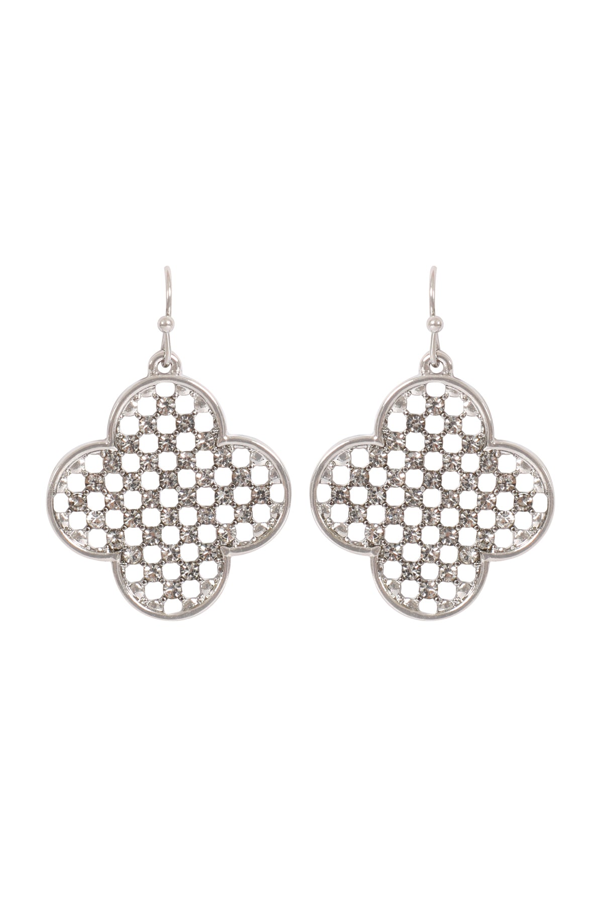 CLOVER SHAPE PAVE RHINESTONE HOOK EARRINGS