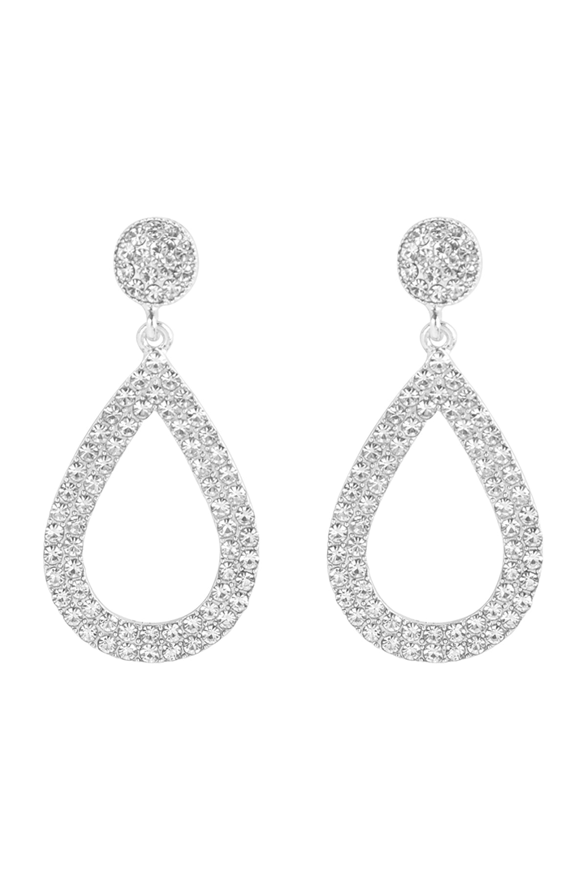 CUBIC ZIRCONIA OPEN TEARDROP PAVE DANGLING POST EARRINGS SET