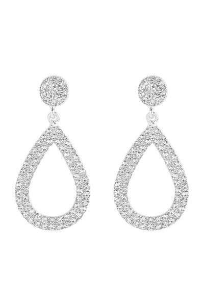 CUBIC ZIRCONIA OPEN TEARDROP PAVE DANGLING POST EARRINGS SET