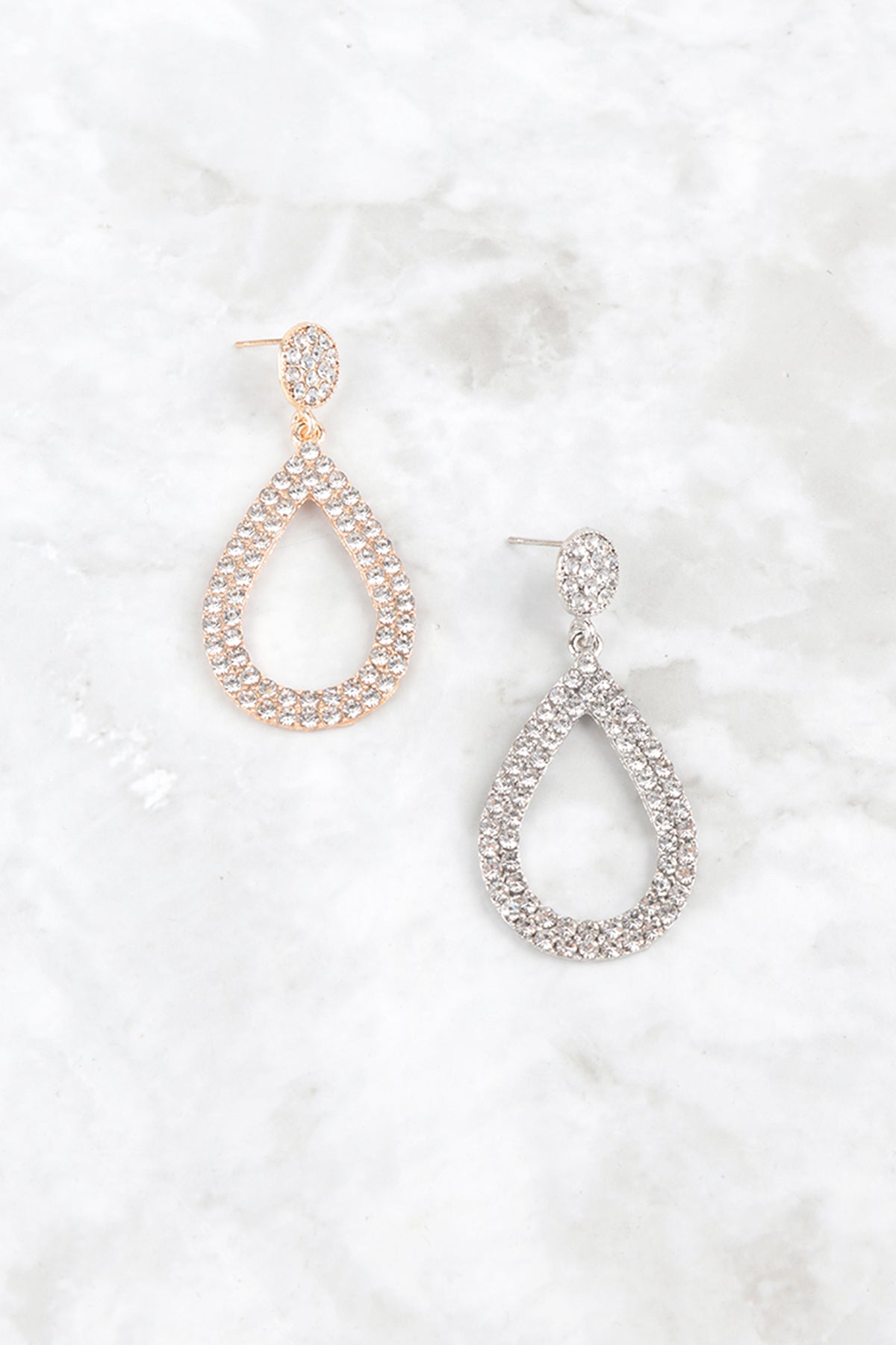 CUBIC ZIRCONIA OPEN TEARDROP PAVE DANGLING POST EARRINGS SET