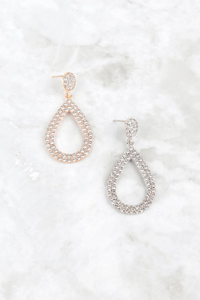 CUBIC ZIRCONIA OPEN TEARDROP PAVE DANGLING POST EARRINGS SET