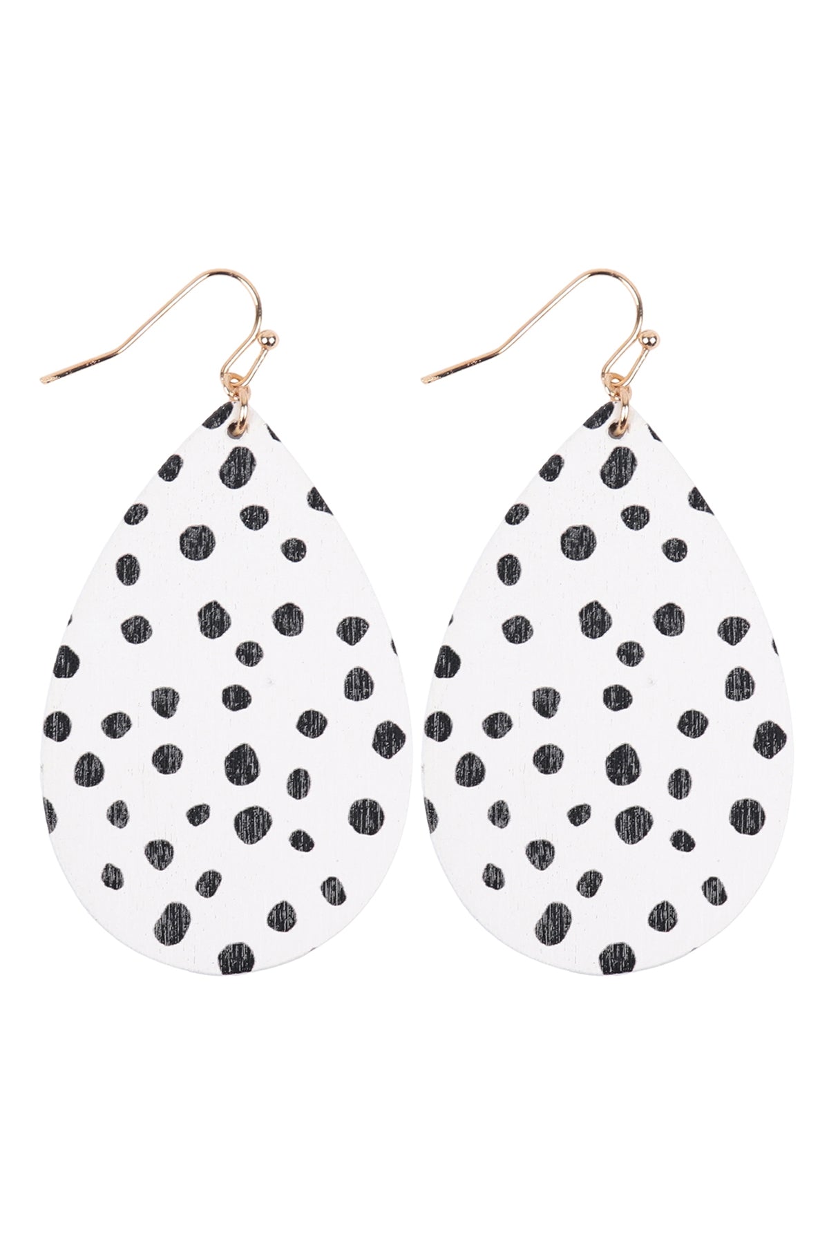 DALMATIAN WOOD TEARDROP HOOK EARRINGS