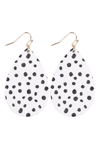 DALMATIAN WOOD TEARDROP HOOK EARRINGS