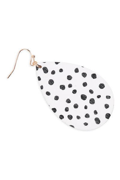 DALMATIAN WOOD TEARDROP HOOK EARRINGS