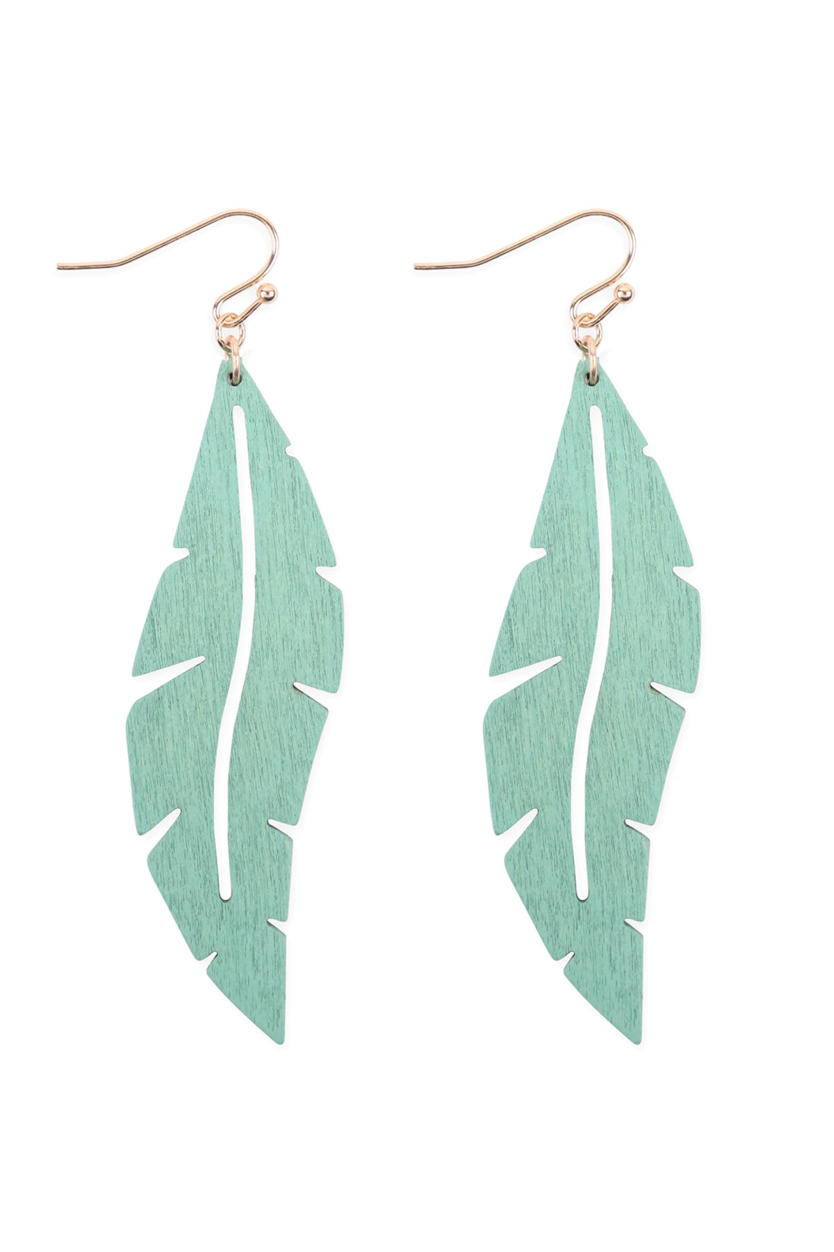 WOOD THIN LEAF DROP EARRINGS - TURQUOISE/1PC