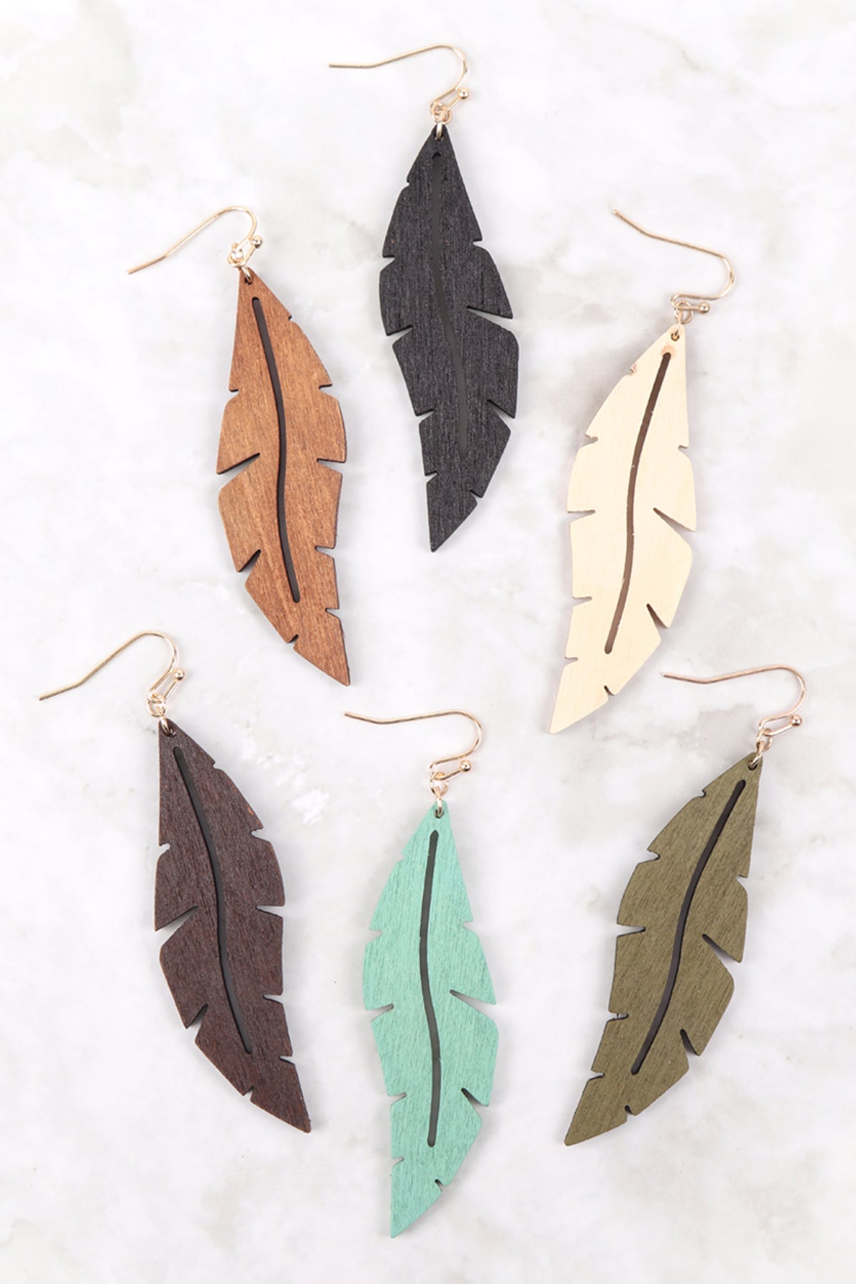 WOOD THIN LEAF DROP EARRINGS - TURQUOISE/1PC