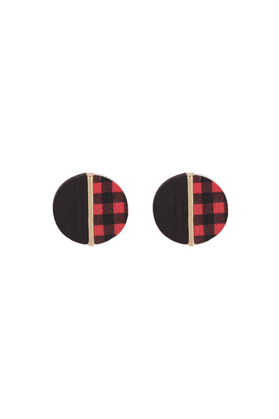 ROUND WOOD TWO TONE STUD EARRING