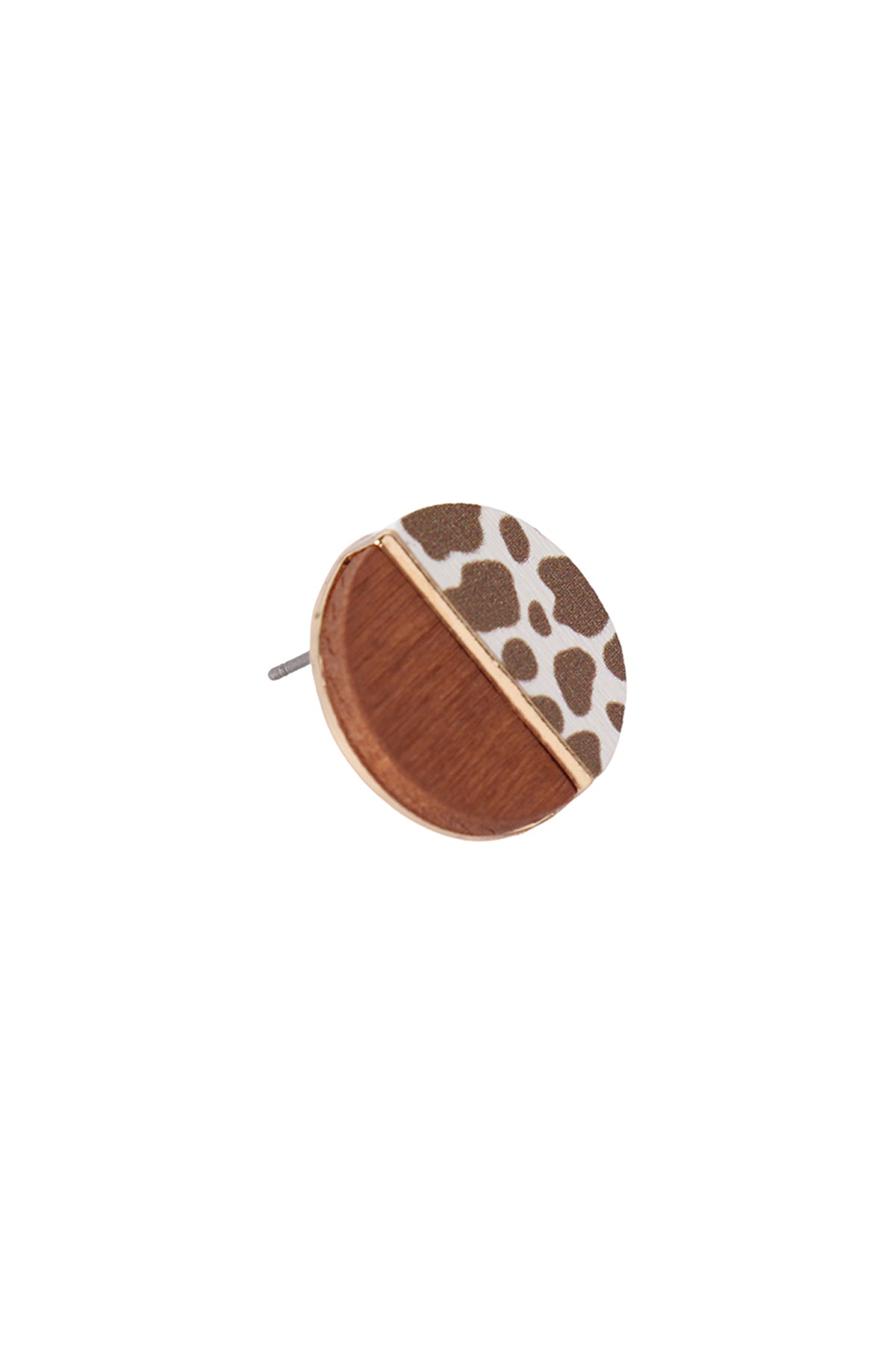 ROUND WOOD TWO TONE STUD EARRING