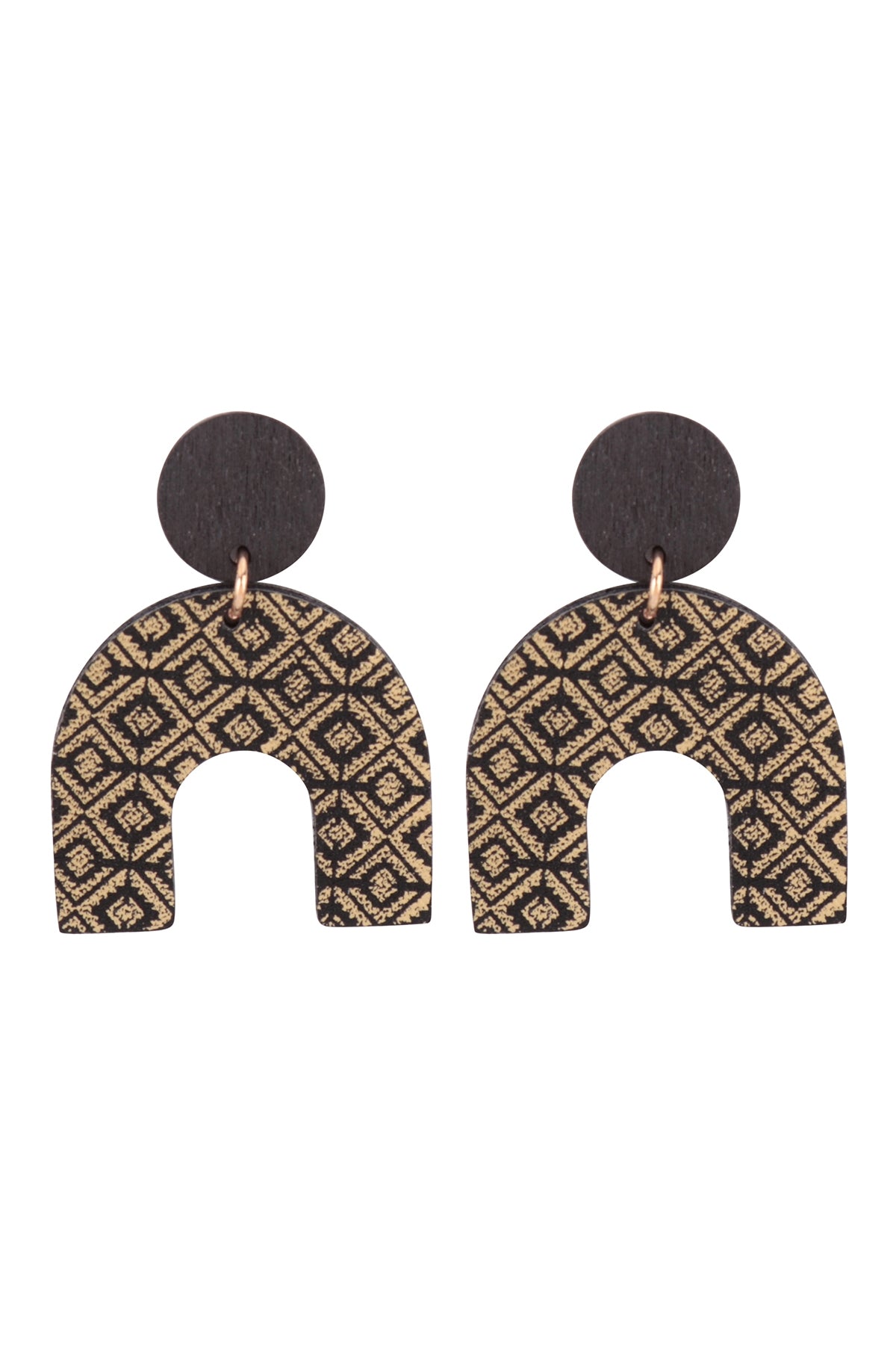 ARCH WOOD LEATHER PRINTED EARRINGS