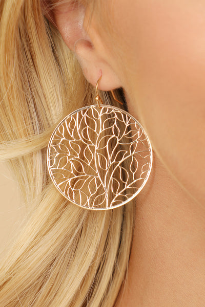 ROUND LEAF PATTERN FILI FISH HOOK EARRINGS